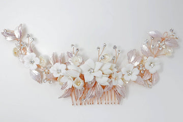 Swarovski Crystals Large Ceramic White flower Bridal Hair piece, Bridal Hair Accessories, Wedding Hair Accessory, Bridal Hair Comb.